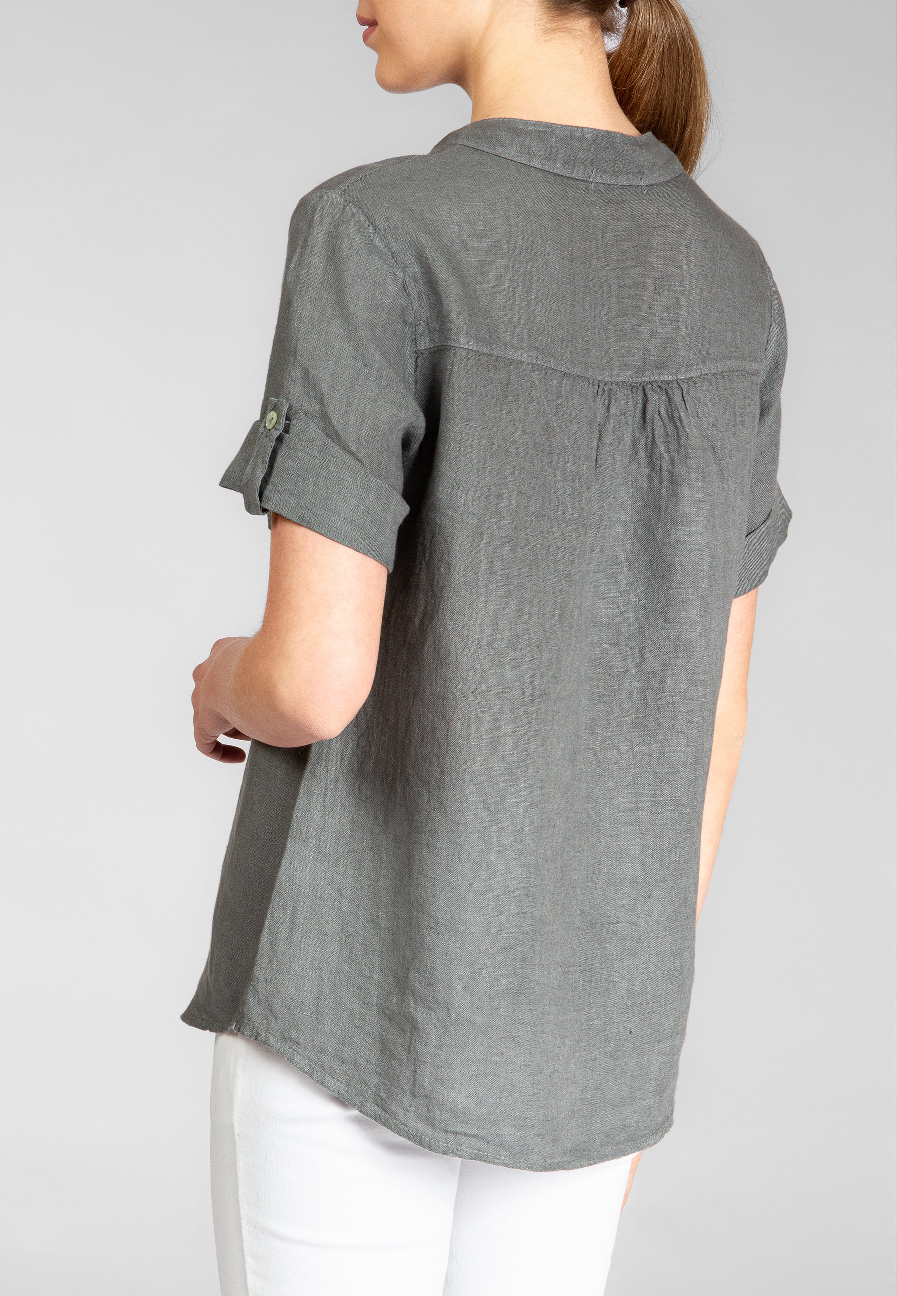 caspar-bluse-no-025-damen-leinen-shirtbluse-v-ausschnitt image 4