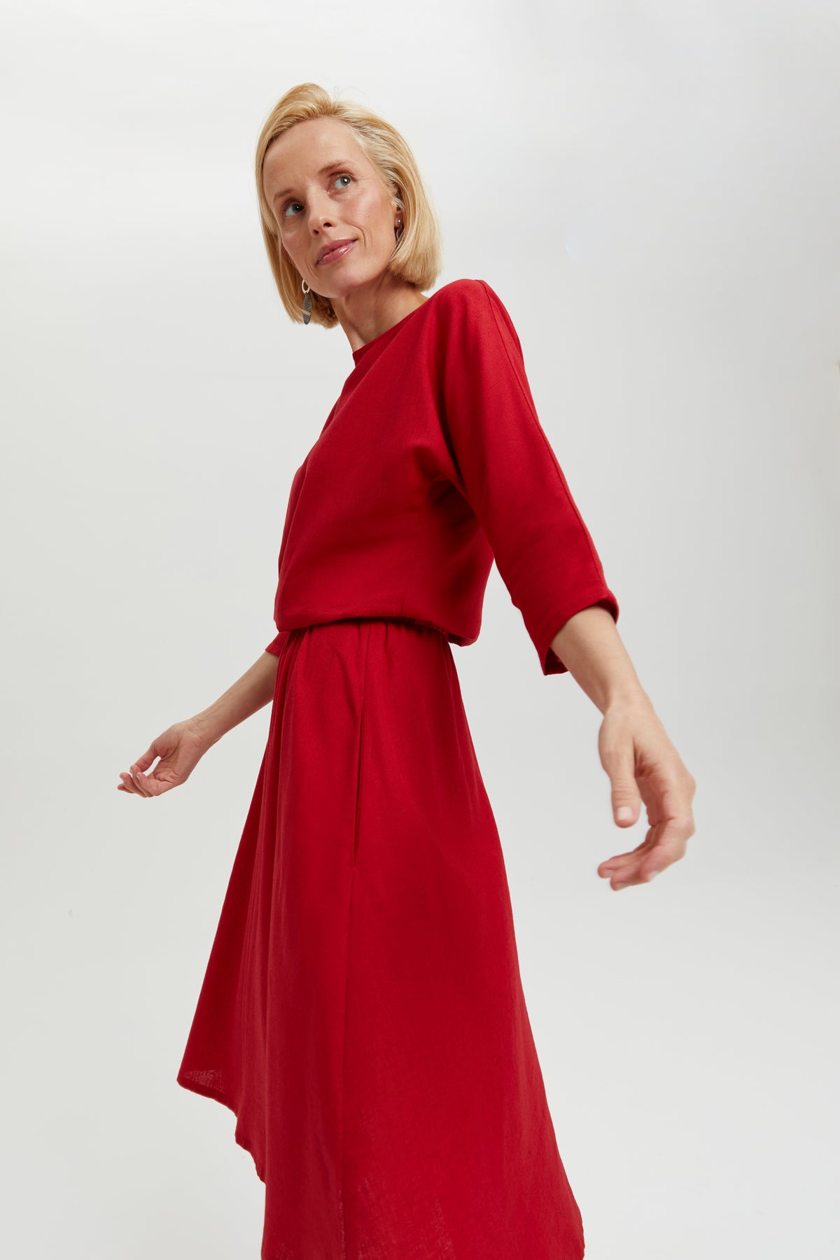 ayani-nane-leinen-kleid-mit-3-4-rmeln-in-rot image 5