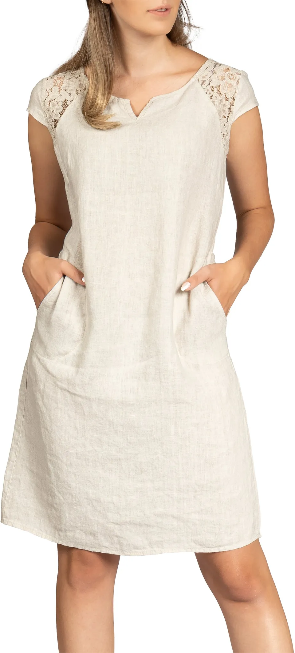 caspar-leinenkleid-no-042-damen-sommerkleid-aus-leinen-mit-spitze image 1
