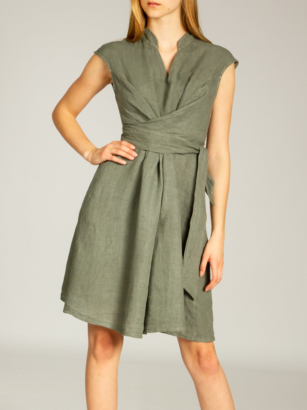 caspar-leinenkleid-no-016-damen-sommerkleid-knielang-mit-bindegurten image 3