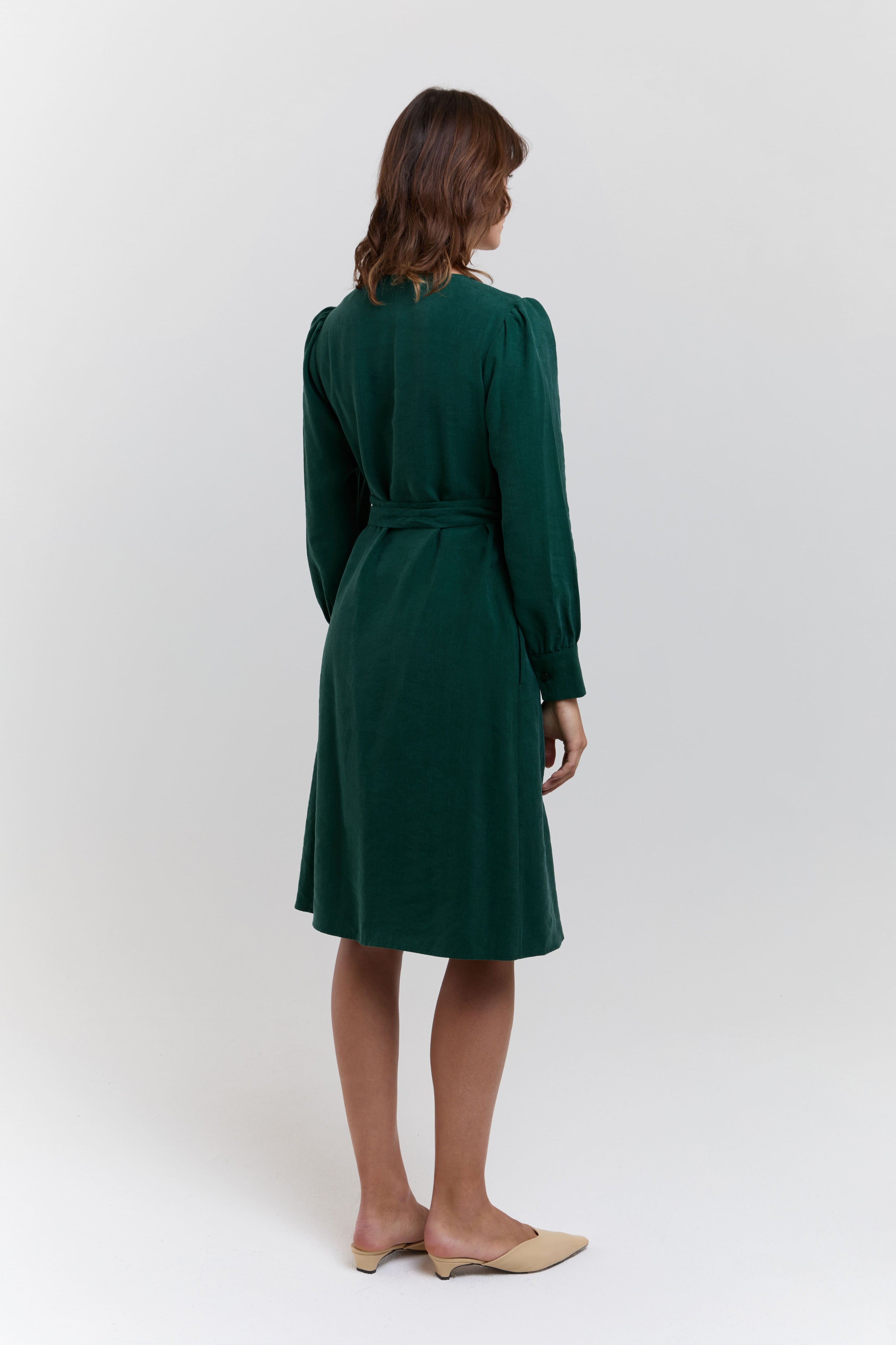 ayani-sophie-wickelkleid-mit-puff-rmeln-und-bindeg-rtel-in-forest-green image 6