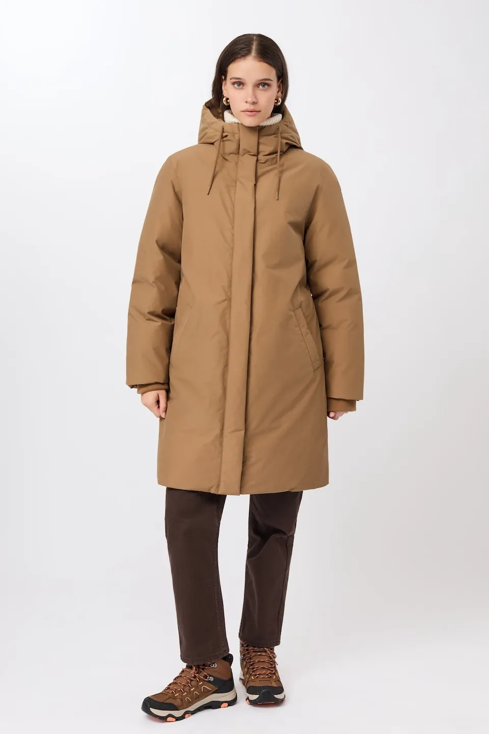 langerchen-lange-jacke-mit-kapuze-und-eco-daune-oak-beige-braun image 1