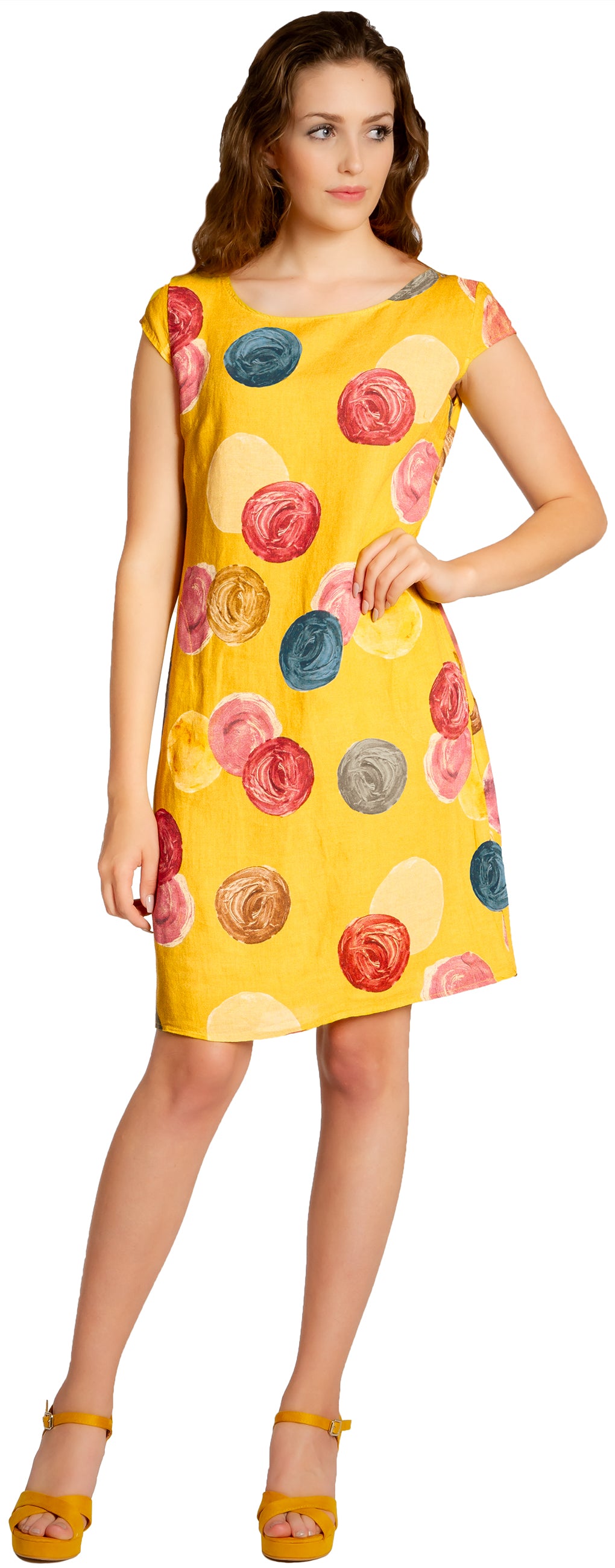 caspar-leinenkleid-no-033-sommerkleid-punkte-muster-knielang image 1