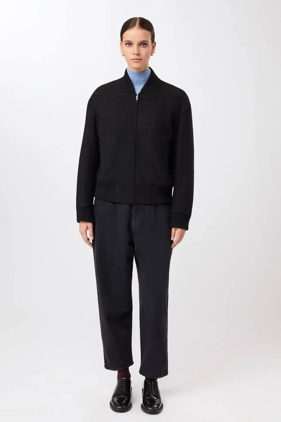 langerchen-90er-bomber-style-mit-rippe-black-aus-bio-wolle image 1
