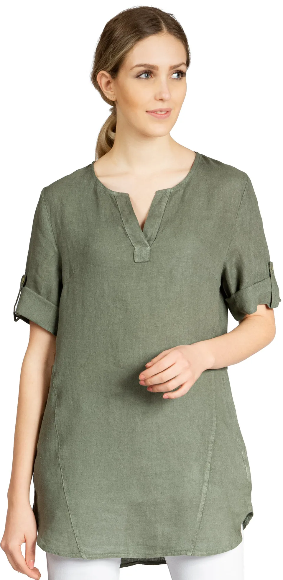 caspar-bluse-no-023-damen-longbluse-leinen-halbarm image 1