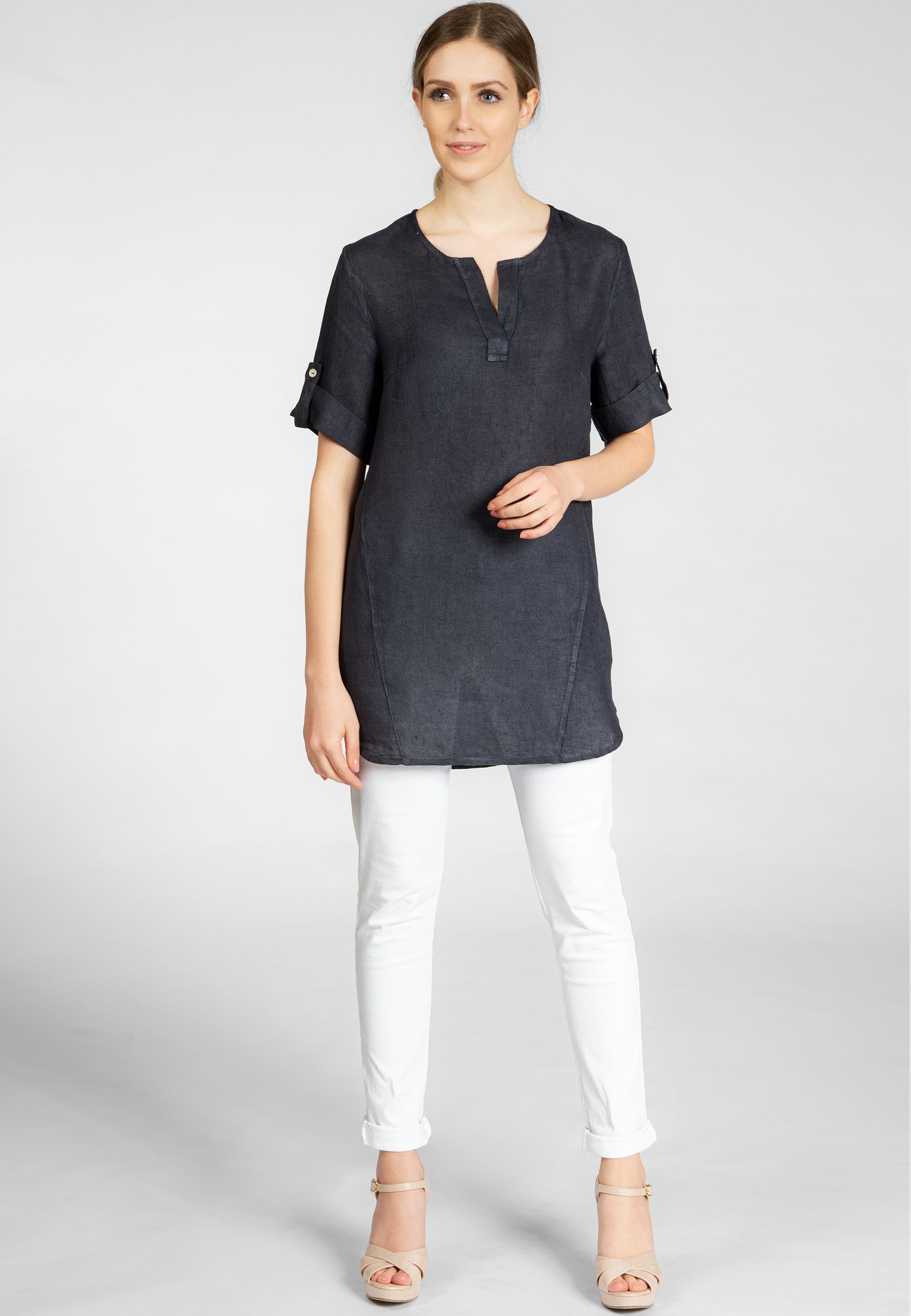 caspar-bluse-no-023-damen-longbluse-leinen-halbarm image 7