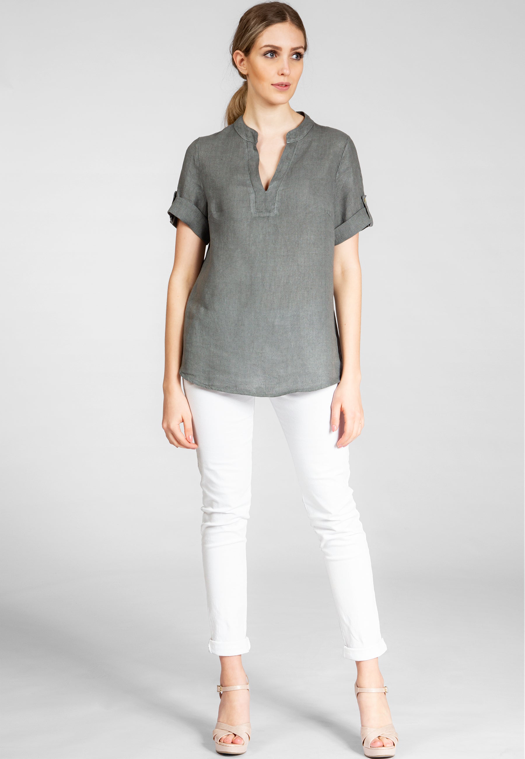 caspar-bluse-no-024-leinen-shirtbluse-mit-v-ausschnitt image 8