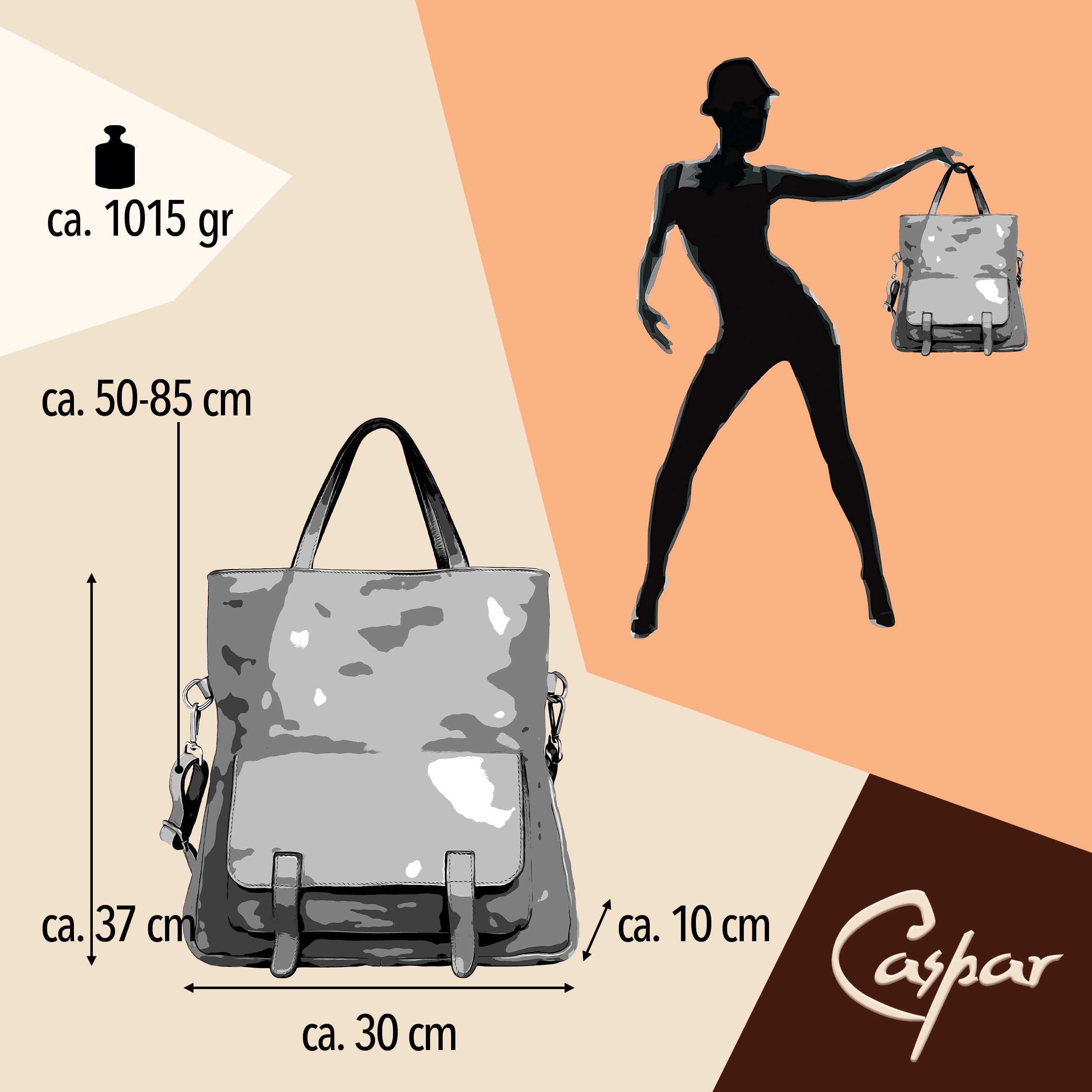 caspar-vintage-city-rucksack-no-820-2in1-lederrucksack-damen-made-in-italy image 6
