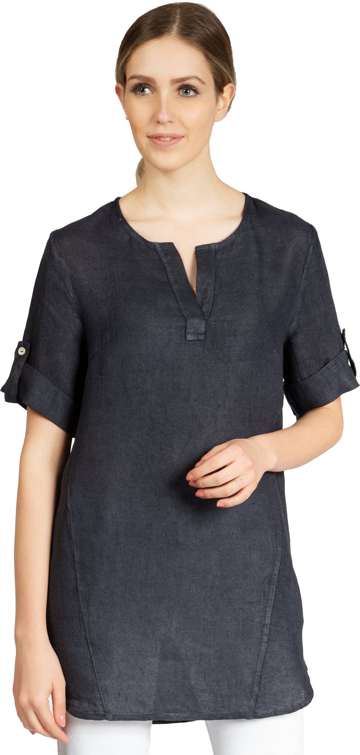 caspar-bluse-no-023-damen-longbluse-leinen-halbarm image 6