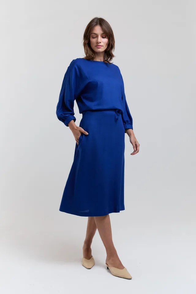 ayani-andrea-midi-dress-mit-langarm-und-verstellbarer-taille-in-ocean-blue image 1