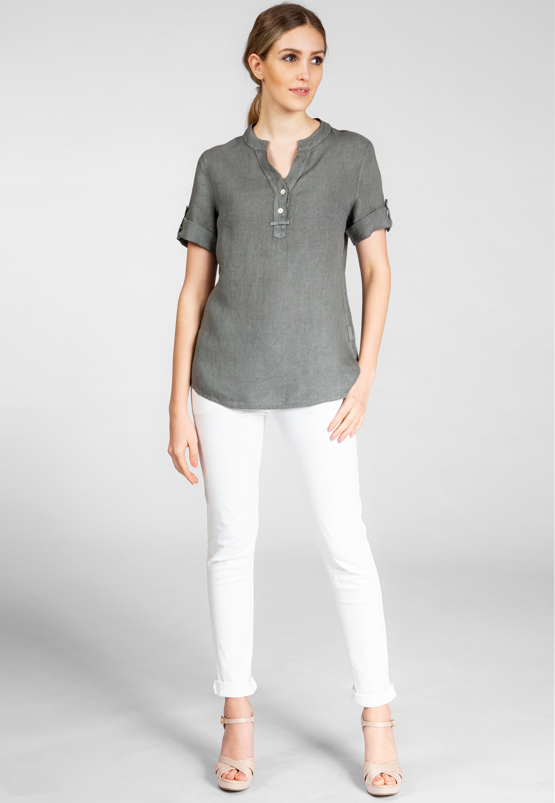 caspar-bluse-no-025-damen-leinen-shirtbluse-v-ausschnitt image 2