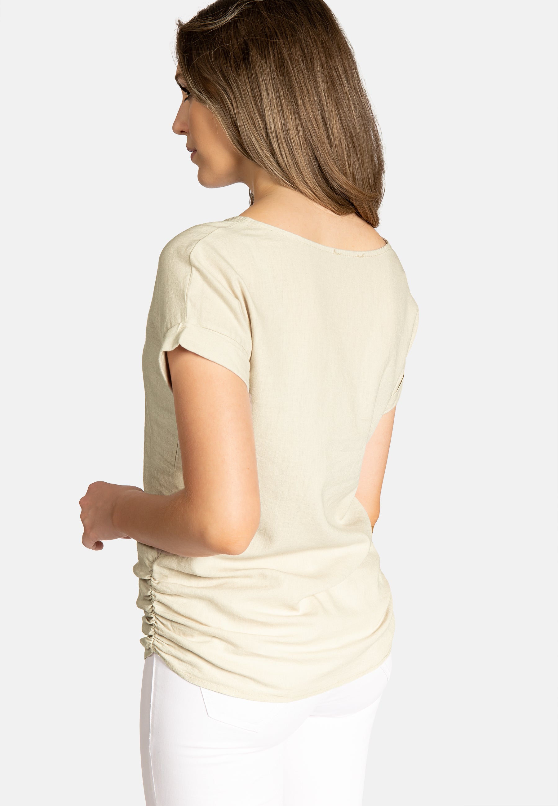 caspar-bluse-no-027-leinen-viskose-shirtbluse-mit-raffung image 3