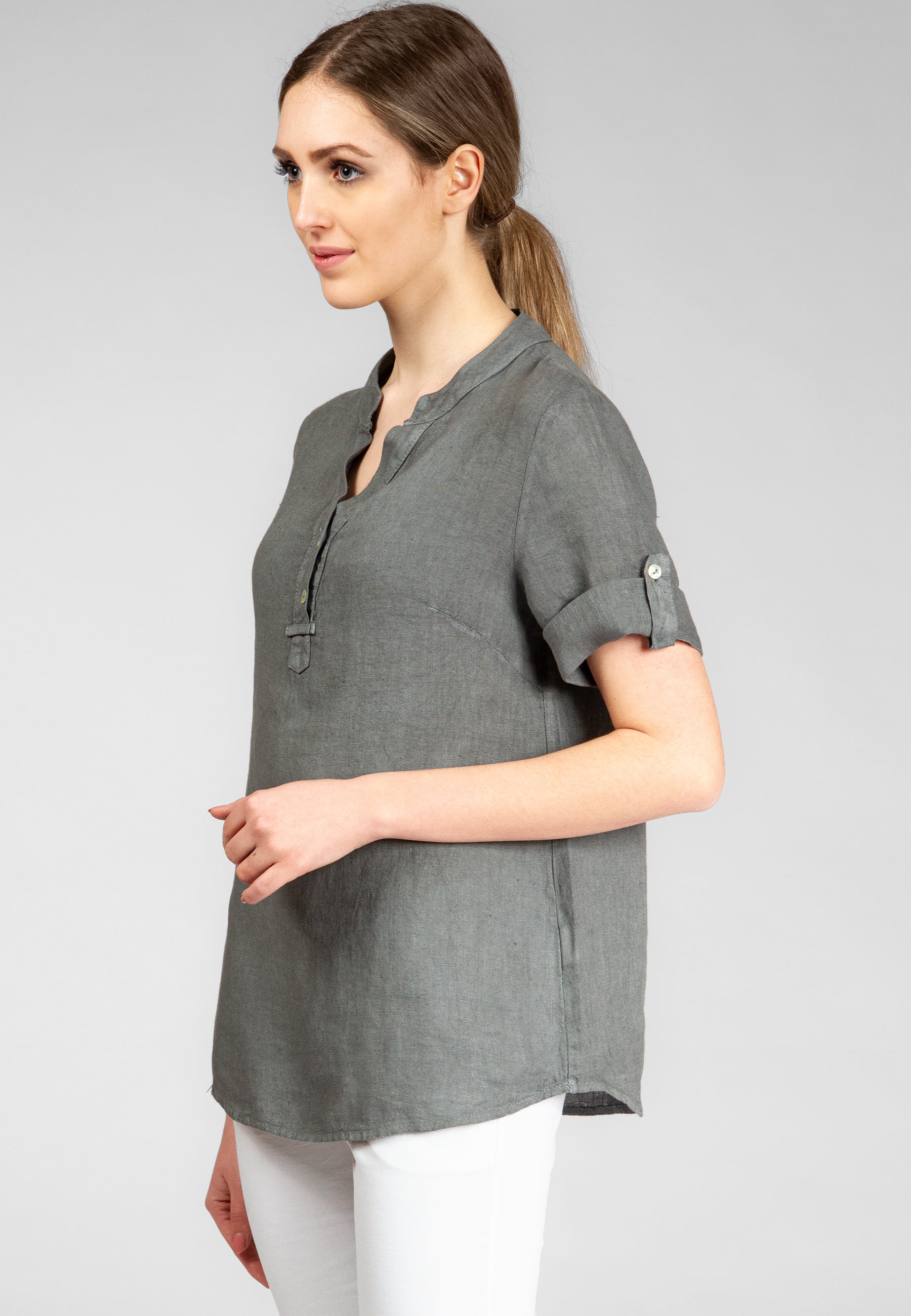 caspar-bluse-no-025-damen-leinen-shirtbluse-v-ausschnitt image 3