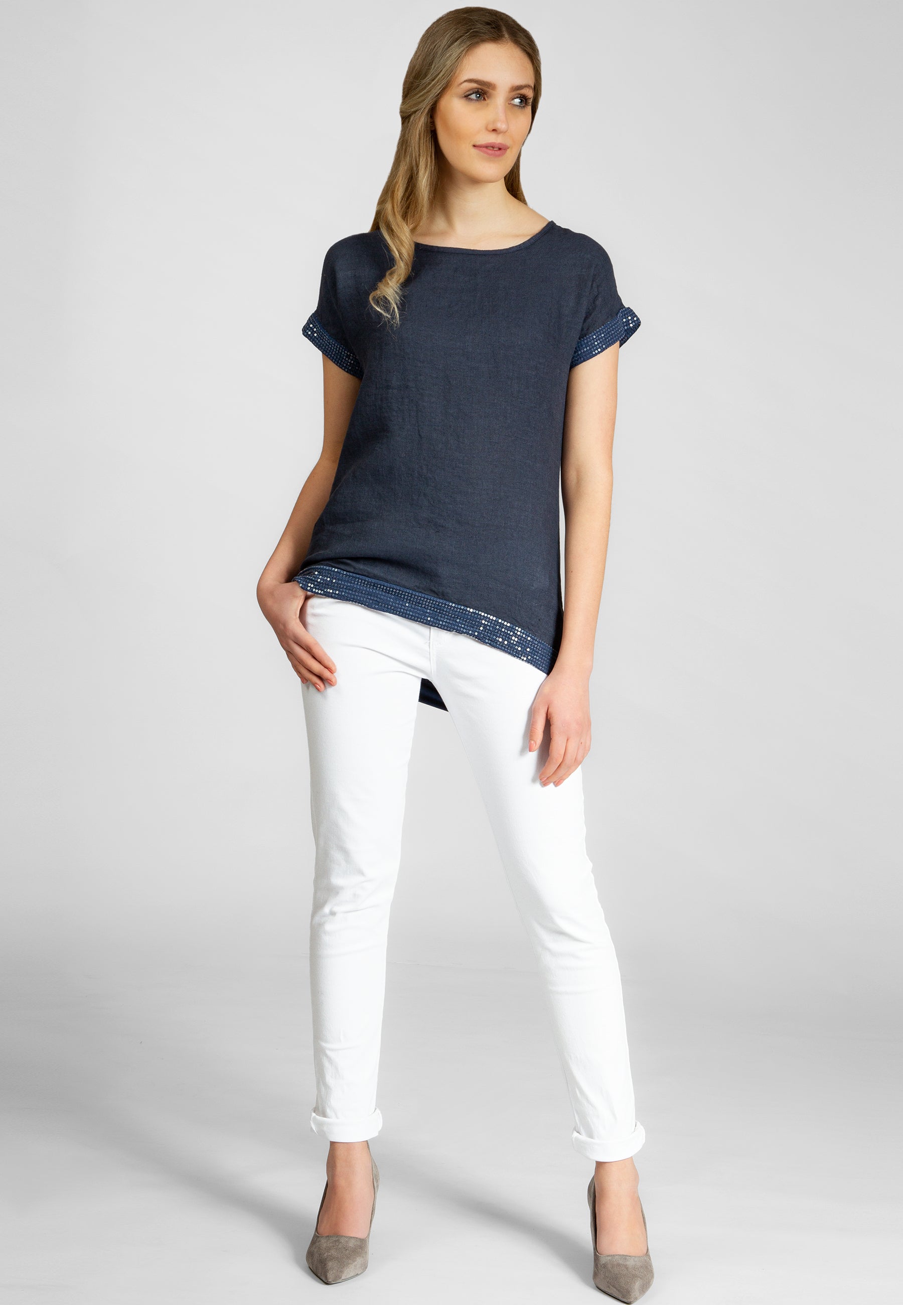 caspar-bluse-no-022-damen-shirtbluse-leinen-viskose-mit-pailletten image 2
