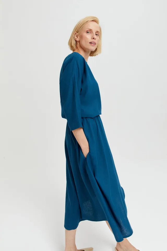 ayani-nane-leinenkleid-mit-3-4-rmeln-in-petrol-blue image 1