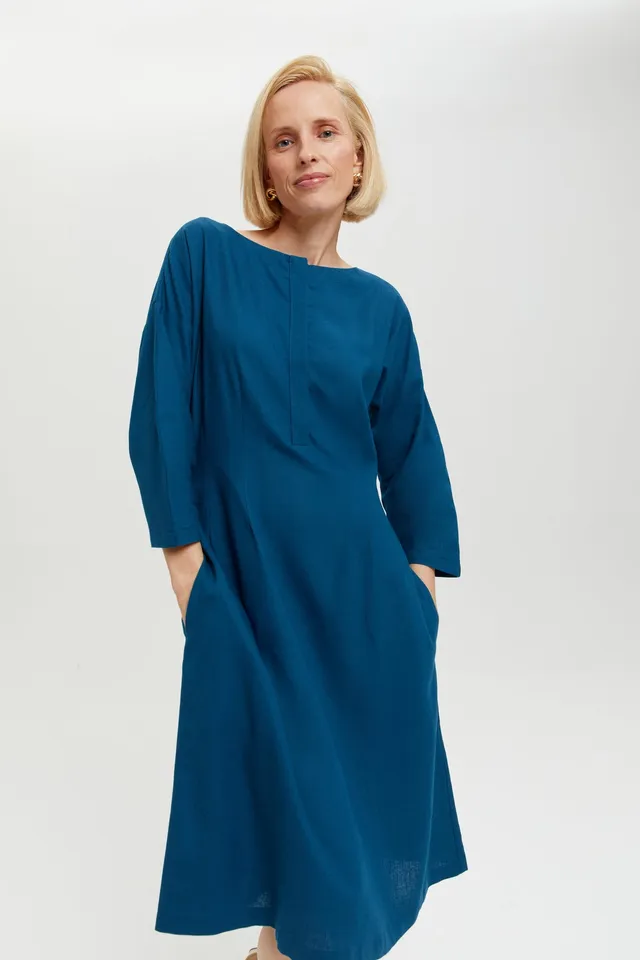 ayani-lusin-midi-leinenkleid-mit-knopfleiste-in-petrol-blue image 1