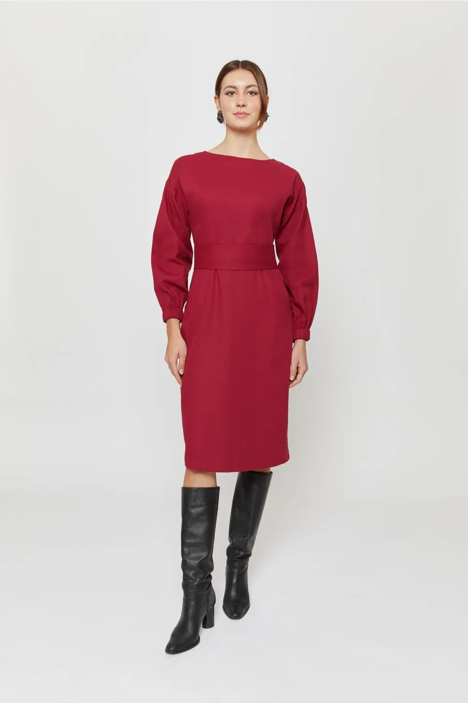 ayani-stefanie-winterkleid-mit-kimono-g-rtel-in-red-bordo image 1