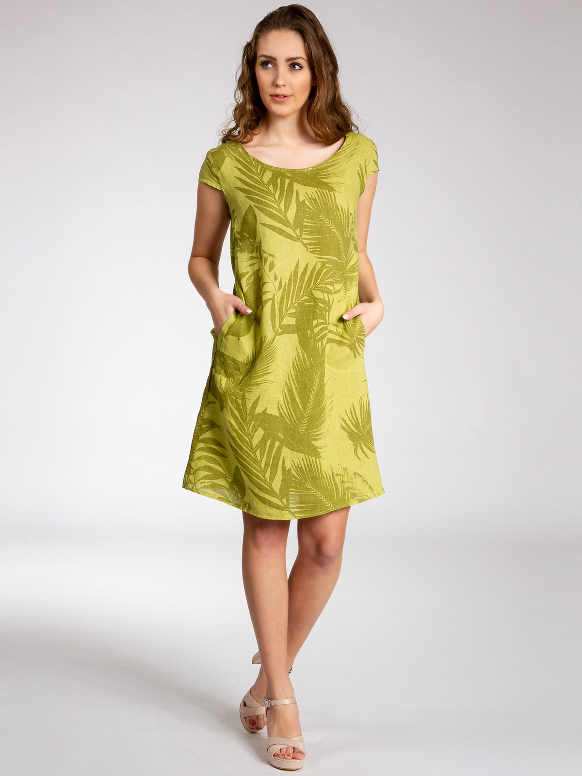 caspar-leinenkleid-no-027-damen-sommerkleid-aus-100-leinen-knielang-mit-palmenmu image 2