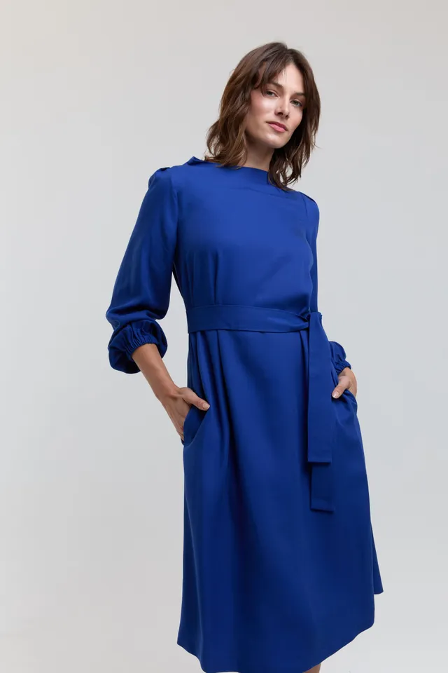ayani-mia-g-rtelkleid-mit-plissee-rmeln-und-stehkragen-in-midnight-blue image 1