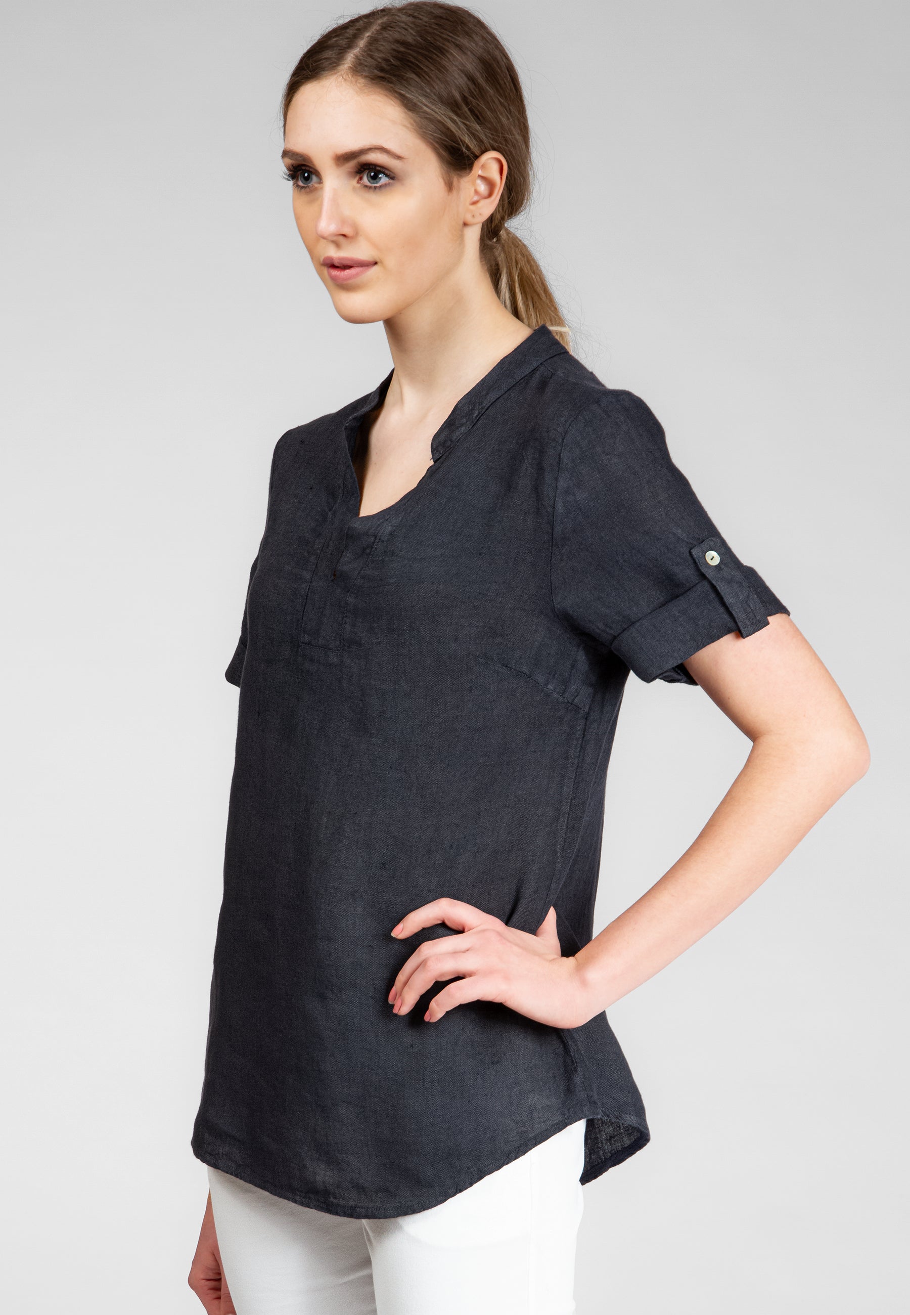 caspar-bluse-no-024-leinen-shirtbluse-mit-v-ausschnitt image 3