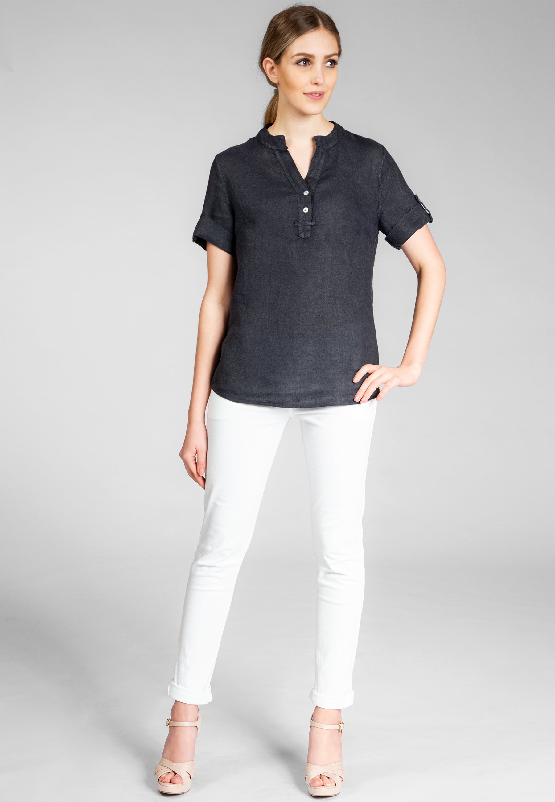 caspar-bluse-no-025-damen-leinen-shirtbluse-v-ausschnitt image 8