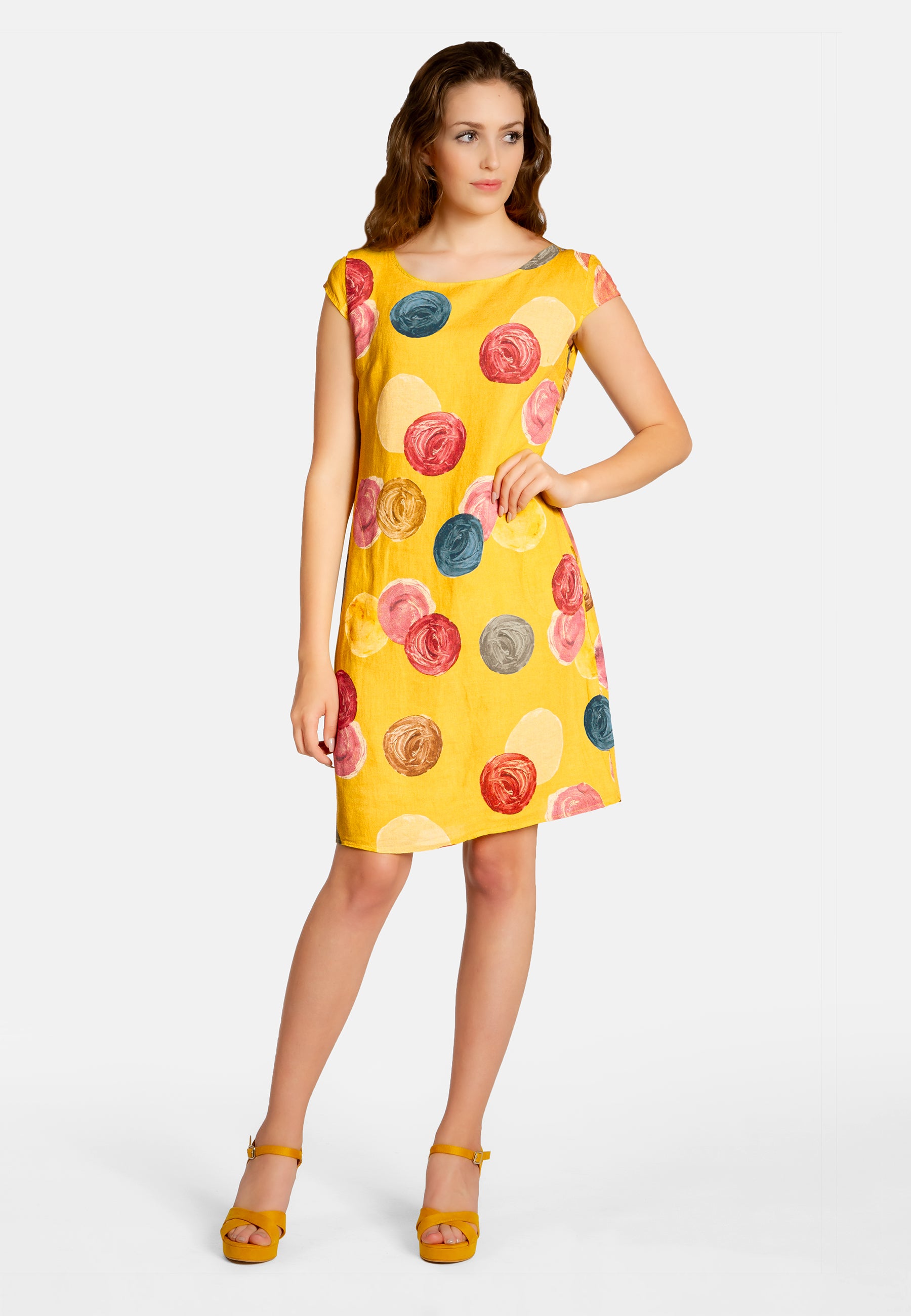 caspar-leinenkleid-no-033-sommerkleid-punkte-muster-knielang image 2