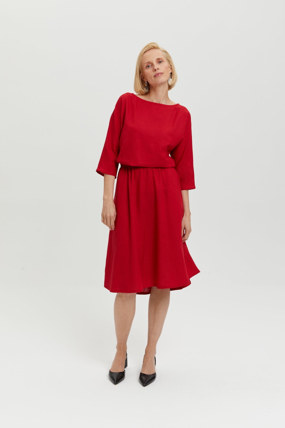 ayani-nane-leinen-kleid-mit-3-4-rmeln-in-rot image 4