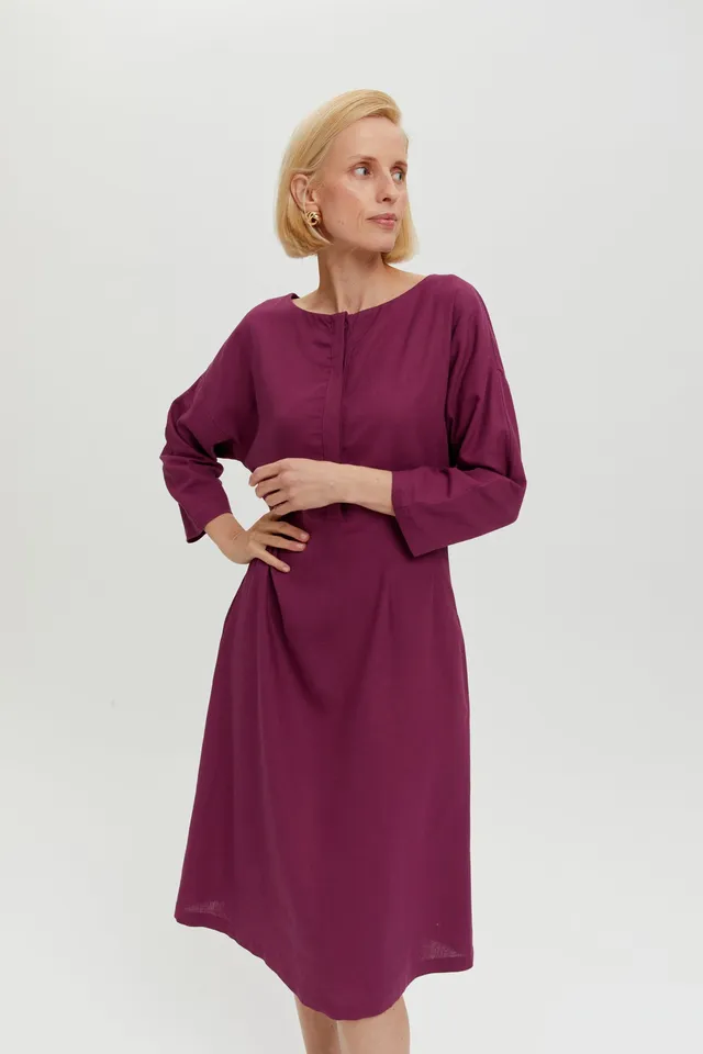 ayani-lusin-midi-leinenkleid-mit-knopfleiste-in-lila image 1