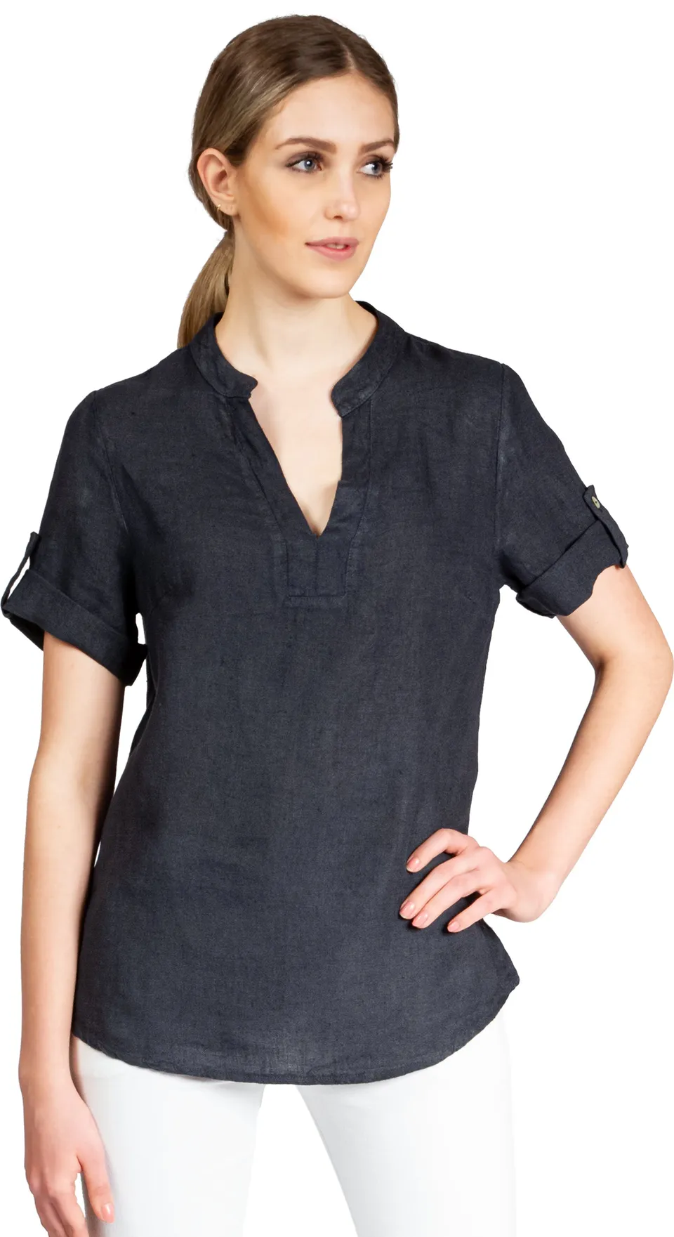caspar-bluse-no-024-leinen-shirtbluse-mit-v-ausschnitt image 1
