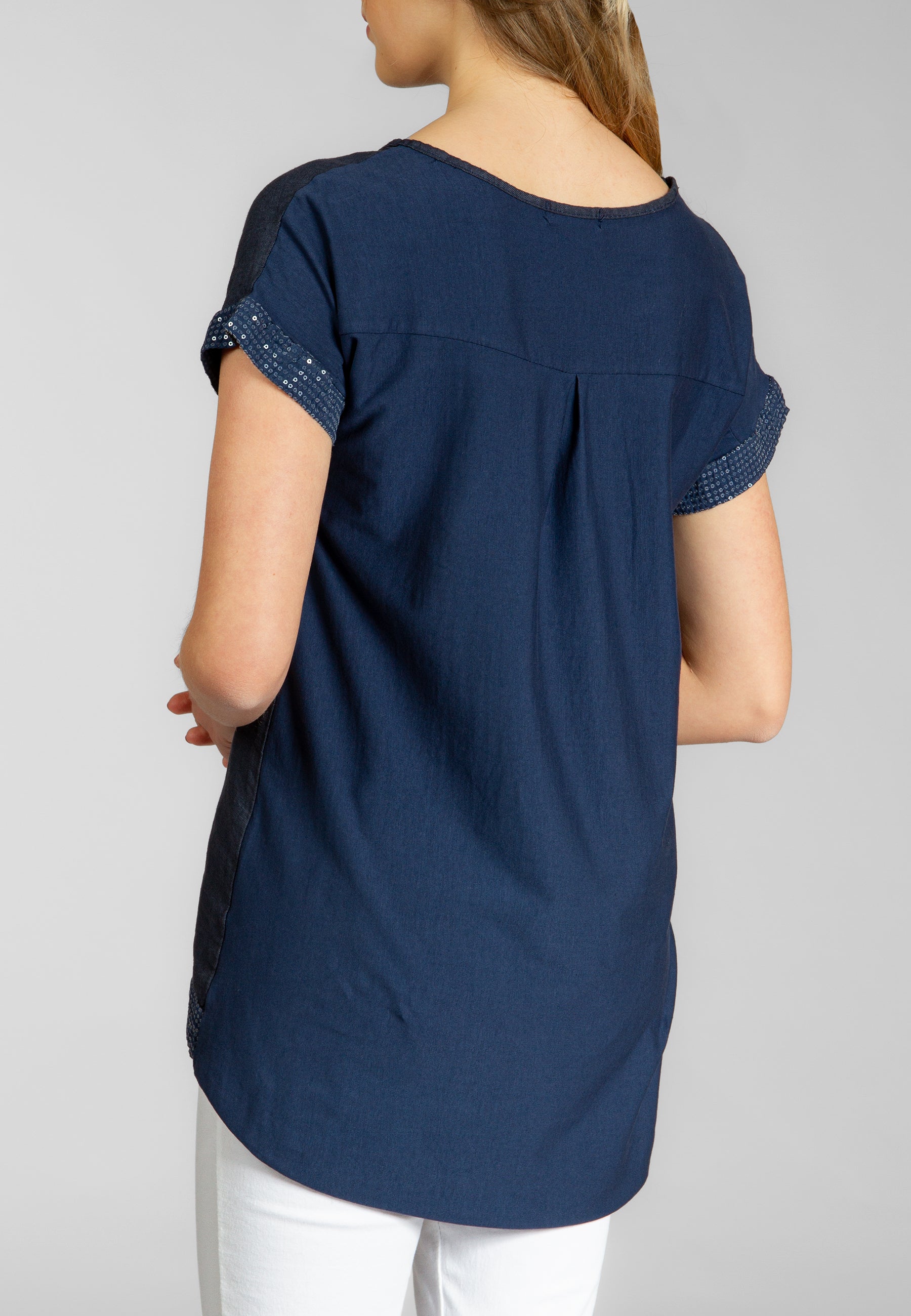 caspar-bluse-no-022-damen-shirtbluse-leinen-viskose-mit-pailletten image 3