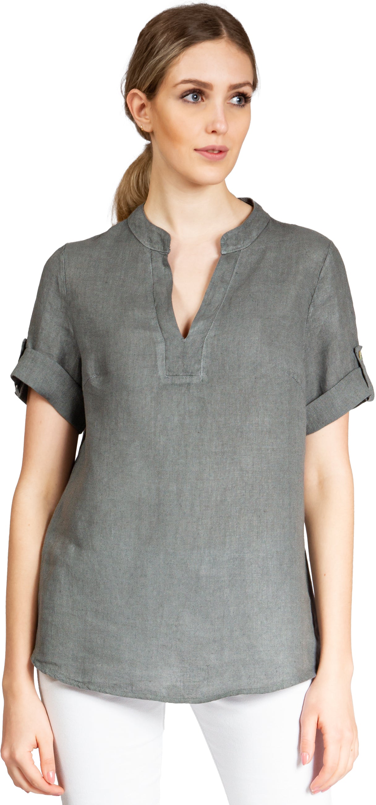 caspar-bluse-no-024-leinen-shirtbluse-mit-v-ausschnitt image 7