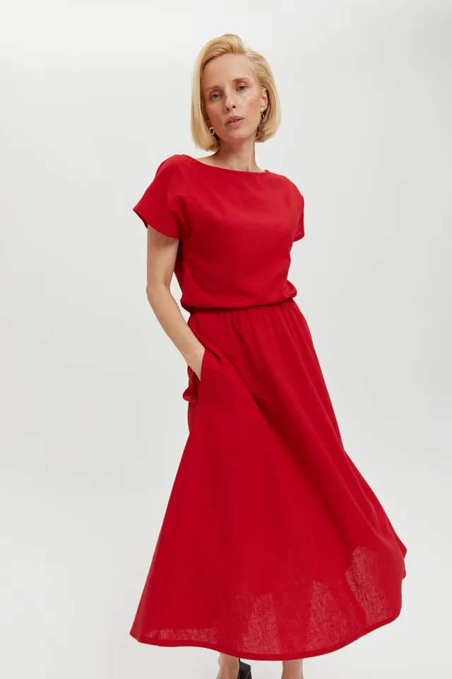 ayani-nane-leinenkleid-mit-kurzen-rmeln-in-rot image 1