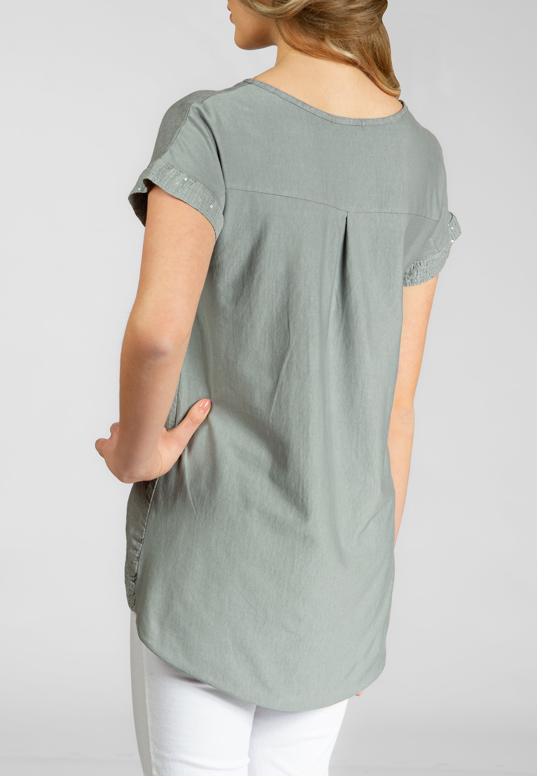 caspar-bluse-no-022-damen-shirtbluse-leinen-viskose-mit-pailletten image 8