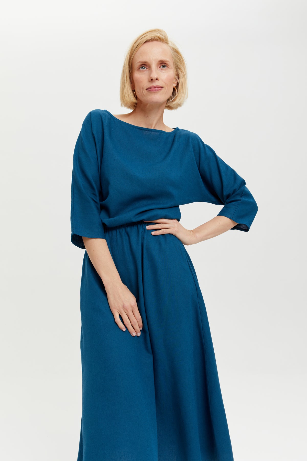 ayani-nane-leinenkleid-mit-3-4-rmeln-in-petrol-blue image 2