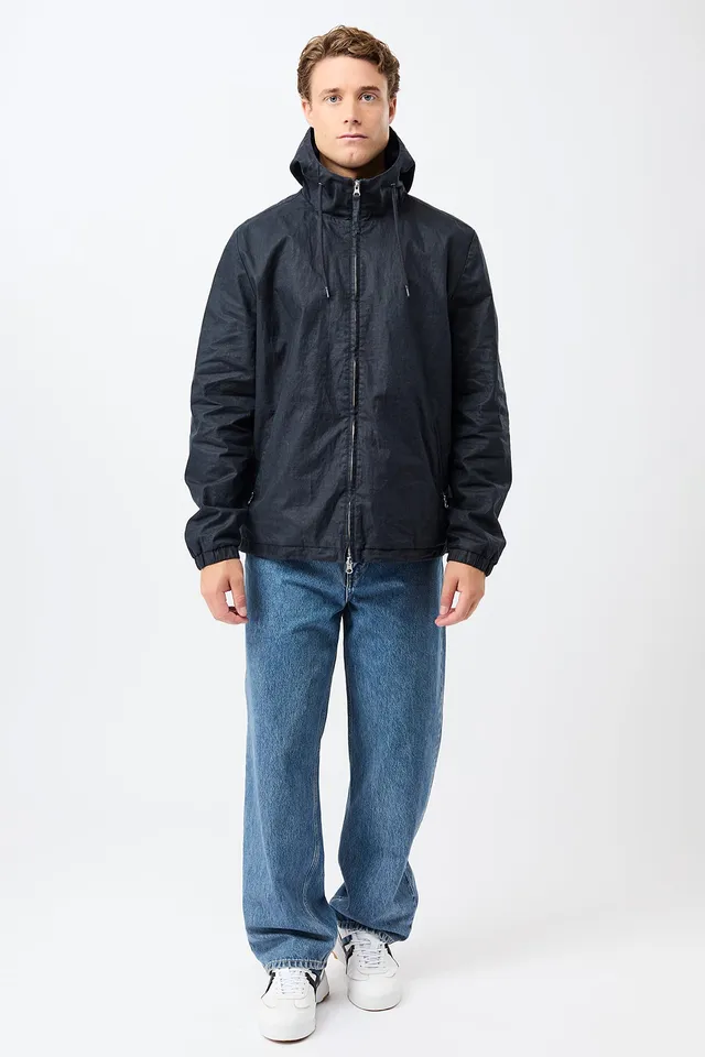 langerchen-kurze-jacke-aus-beschichtetem-leinen-navy image 1