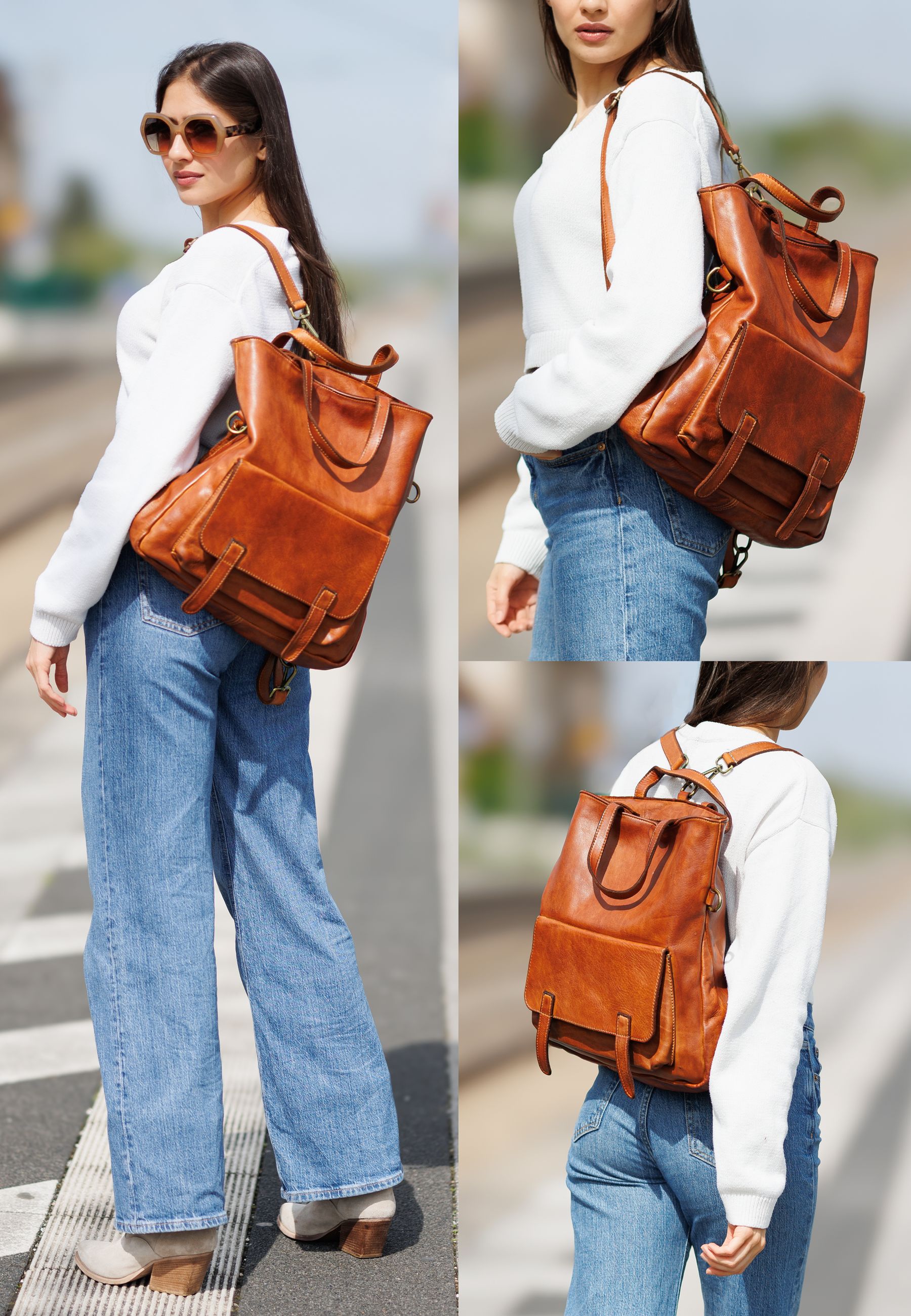 caspar-vintage-city-rucksack-no-820-2in1-lederrucksack-damen-made-in-italy image 8