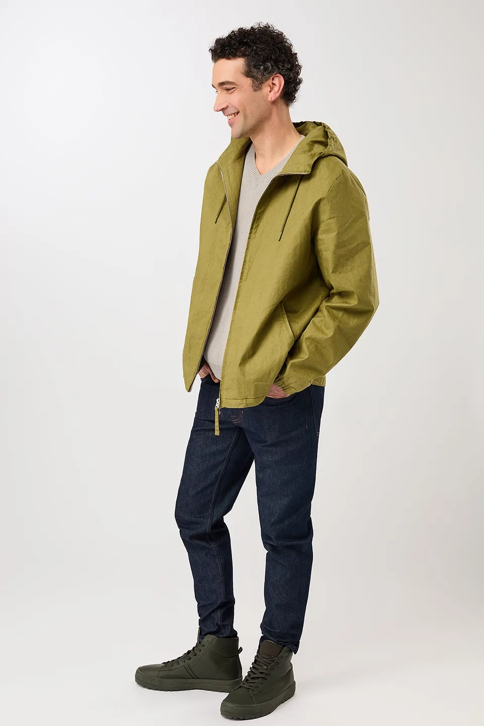 langerchen-kurze-jacke-aus-beschichtetem-leinen-green-olive image 1