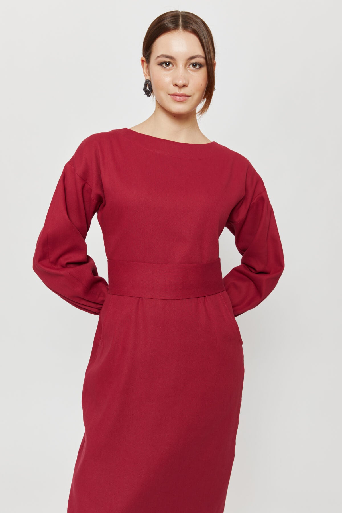 ayani-stefanie-winterkleid-mit-kimono-g-rtel-in-red-bordo image 4