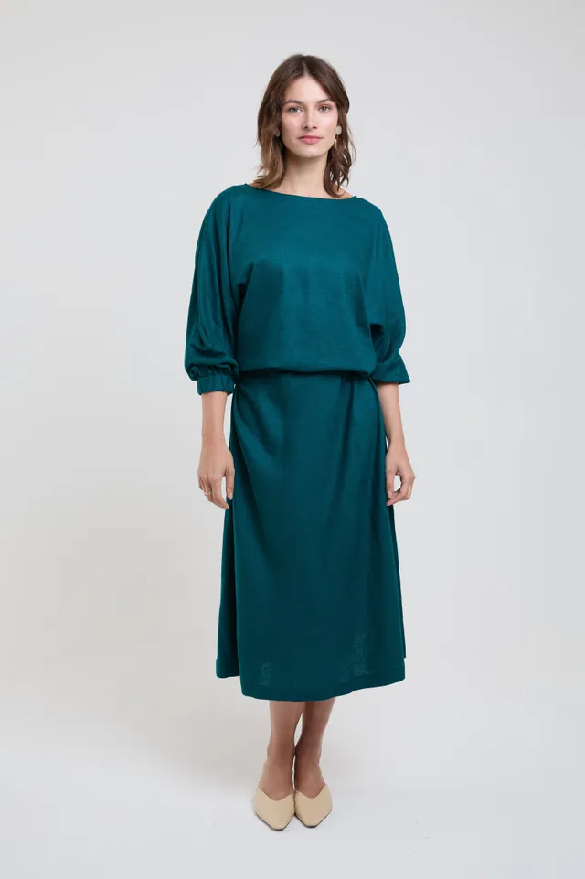ayani-andrea-midi-dress-mit-langarm-und-verstellbarer-taille-in-gr-n image 1