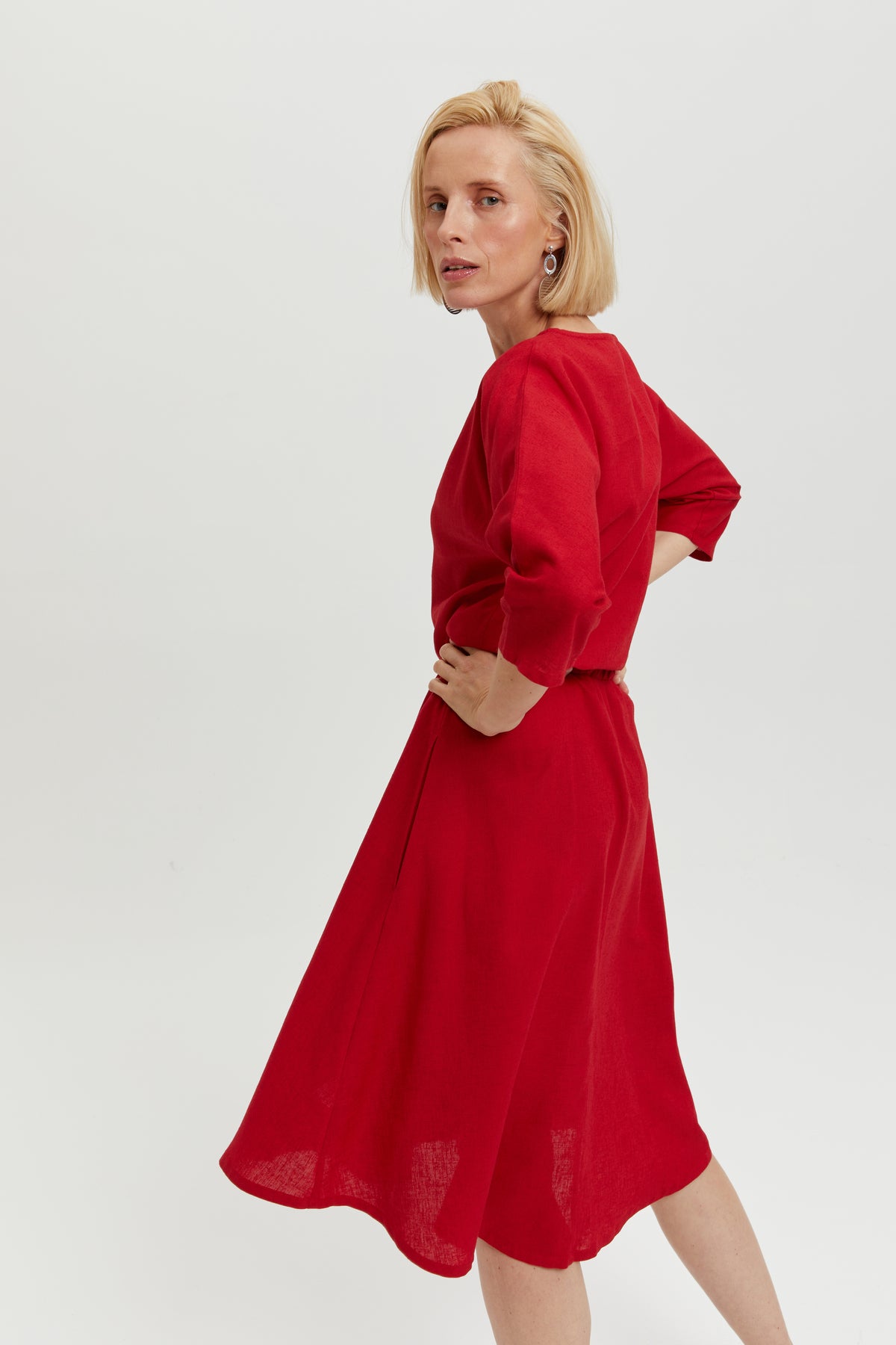 ayani-nane-leinen-kleid-mit-3-4-rmeln-in-rot image 6