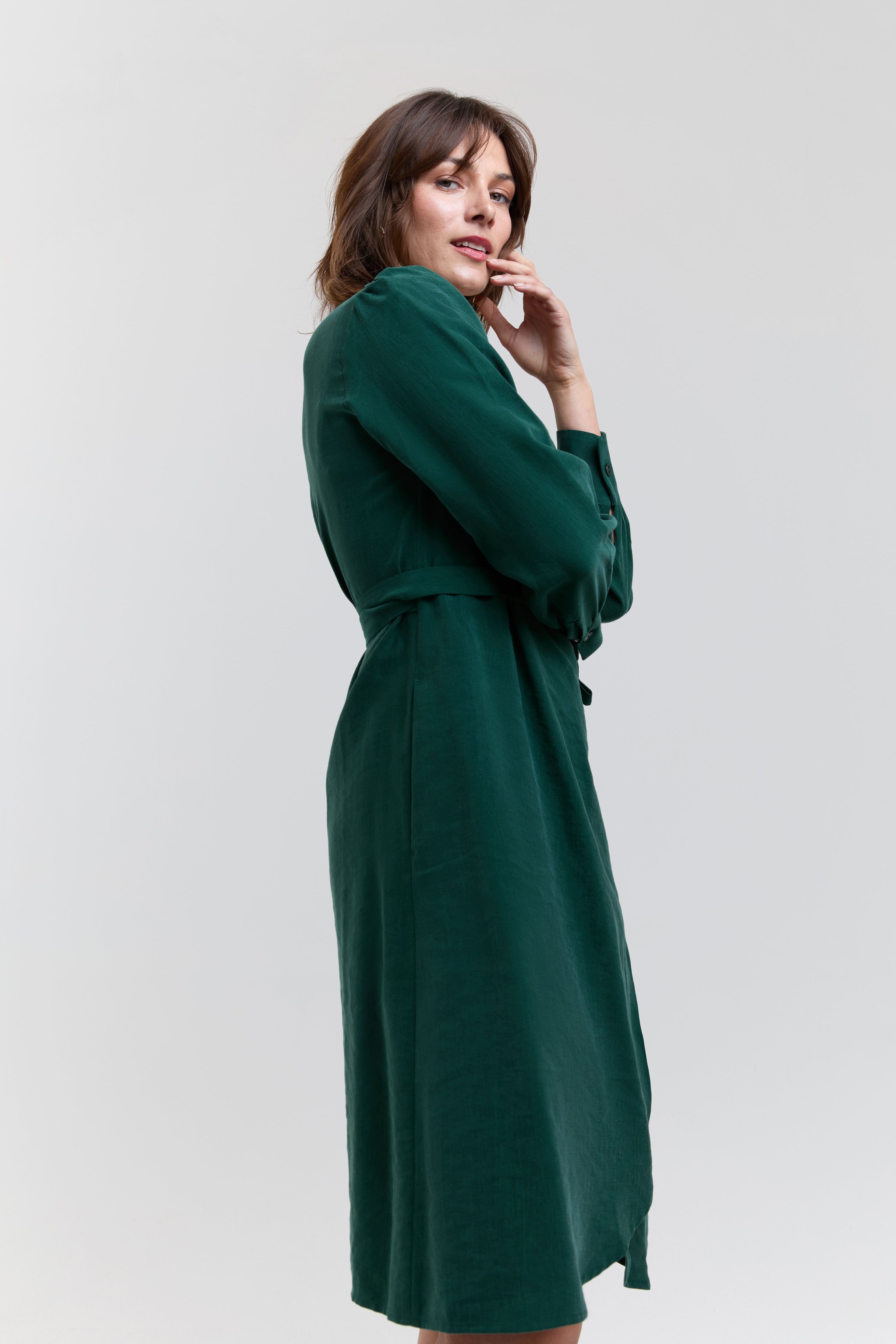 ayani-sophie-wickelkleid-mit-puff-rmeln-und-bindeg-rtel-in-forest-green image 4