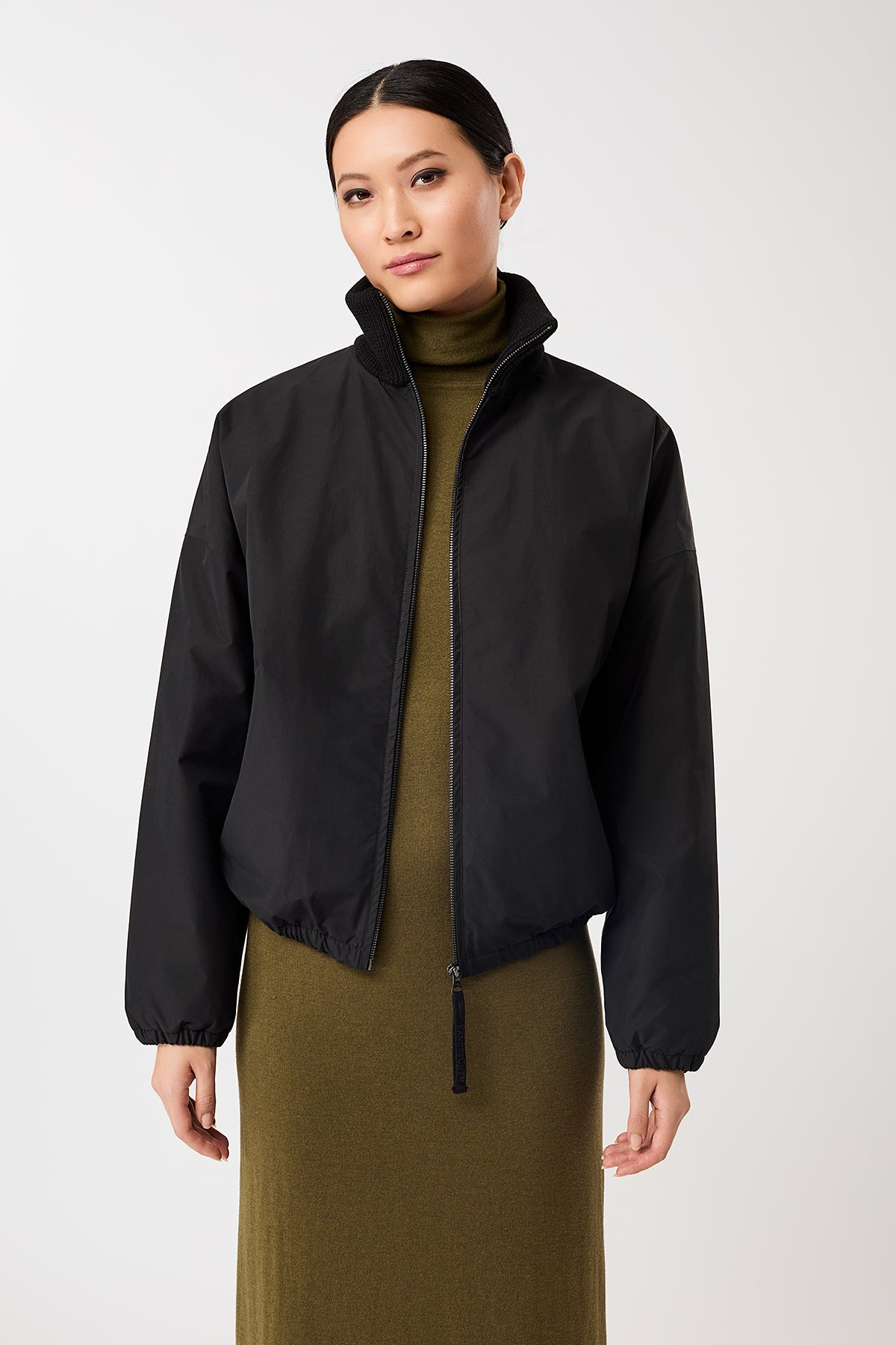 langerchen-wattierter-blouson-mit-rippenkragen-black image 2