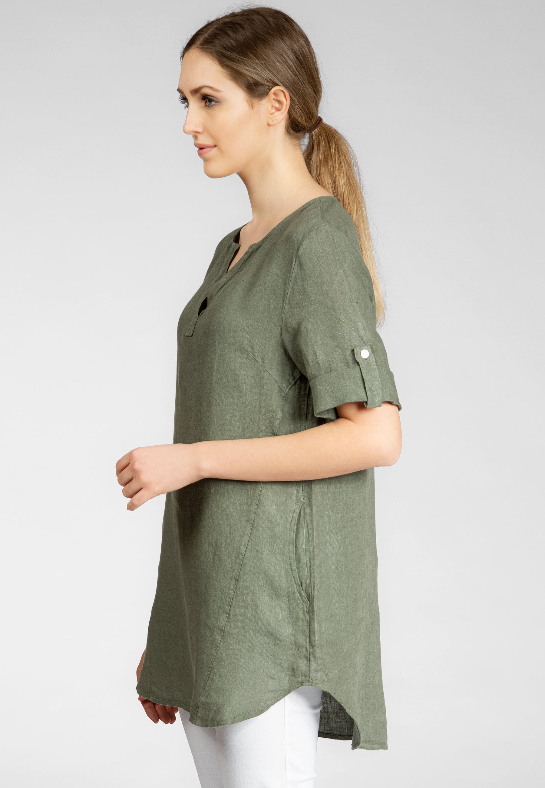 caspar-bluse-no-023-damen-longbluse-leinen-halbarm image 3
