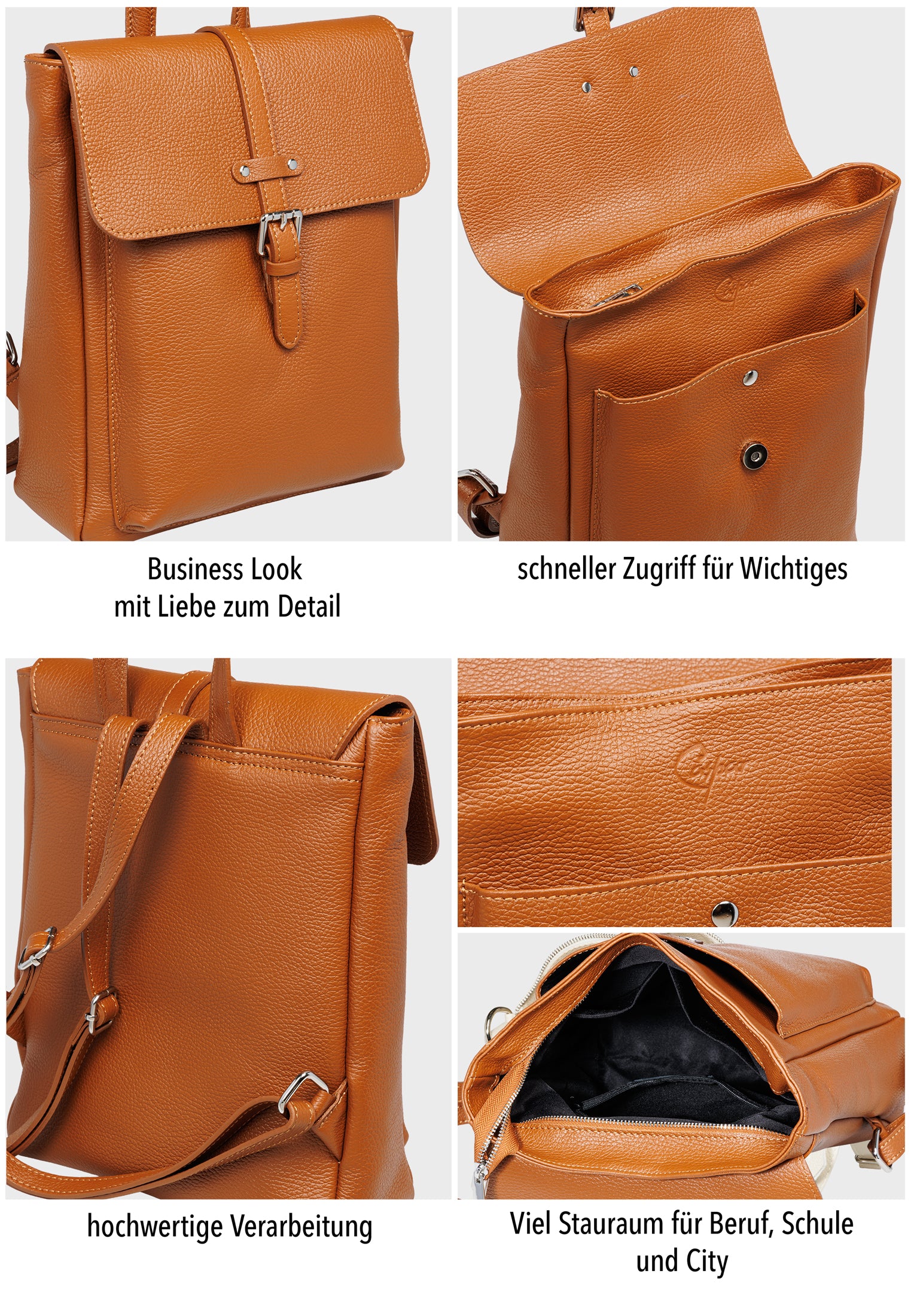 caspar-backpack-no-854-damen-cityrucksack-leder-32x25x9-cm image 4