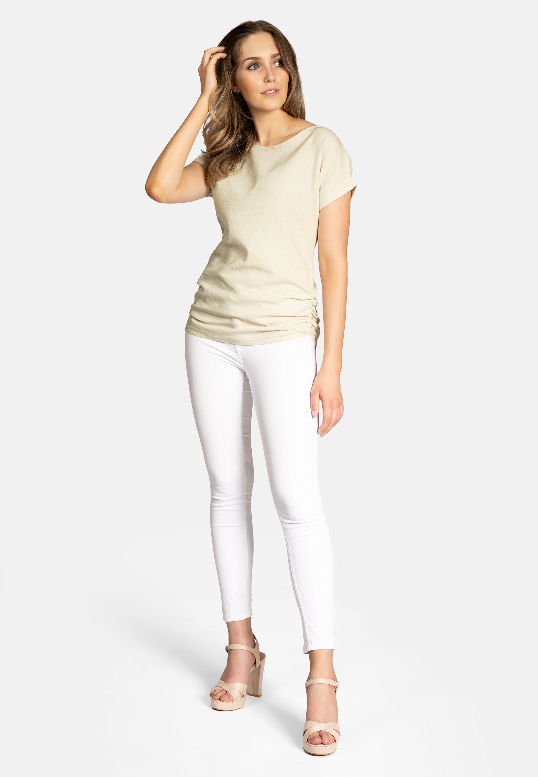 caspar-bluse-no-027-leinen-viskose-shirtbluse-mit-raffung image 2