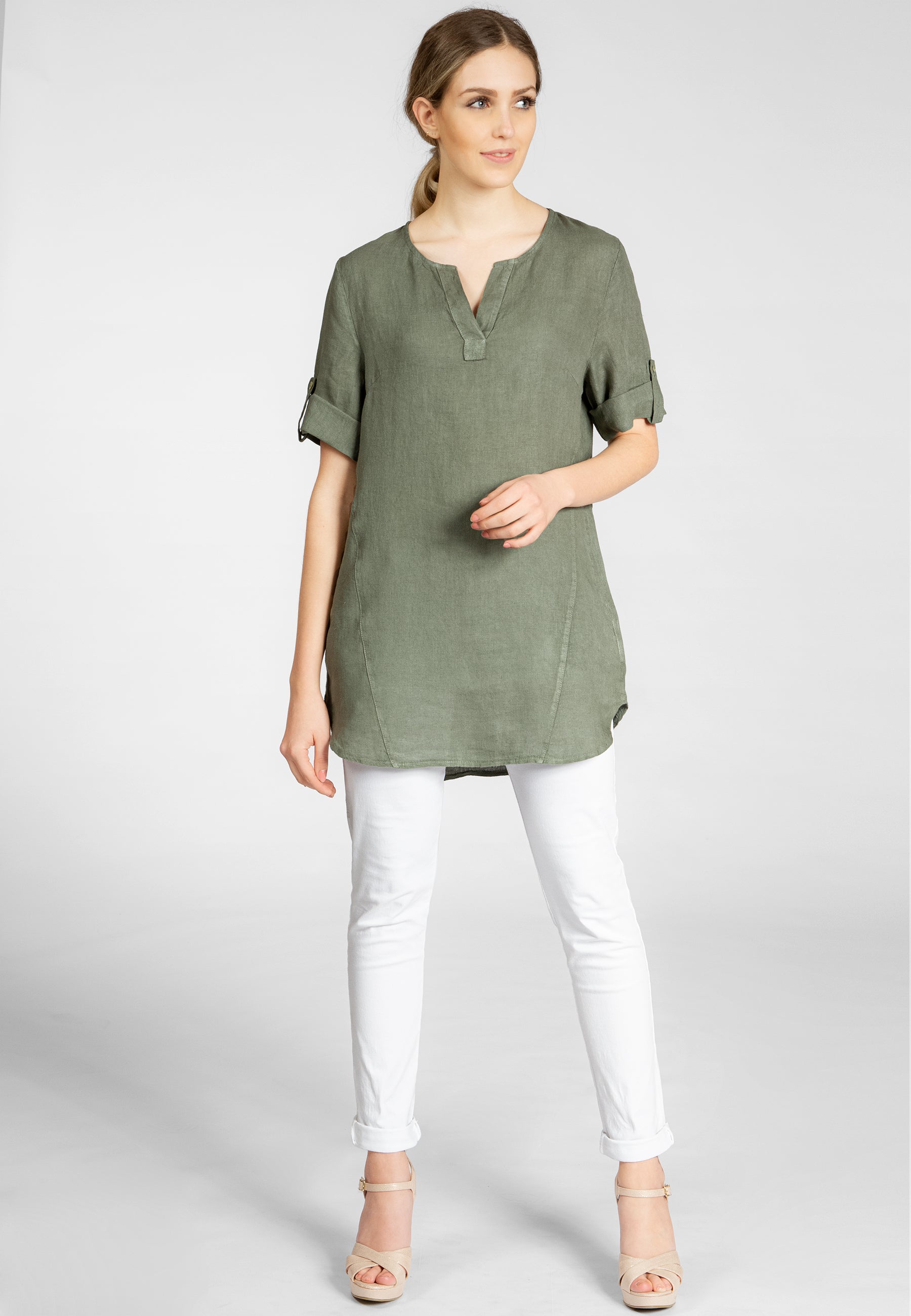 caspar-bluse-no-023-damen-longbluse-leinen-halbarm image 2