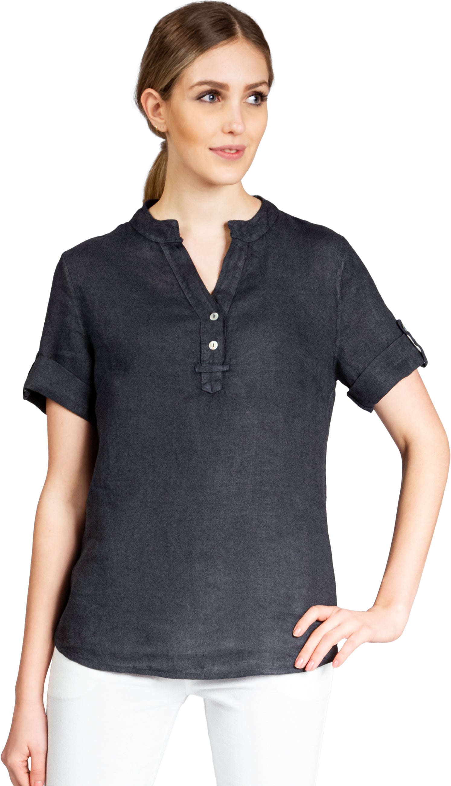 caspar-bluse-no-025-damen-leinen-shirtbluse-v-ausschnitt image 7
