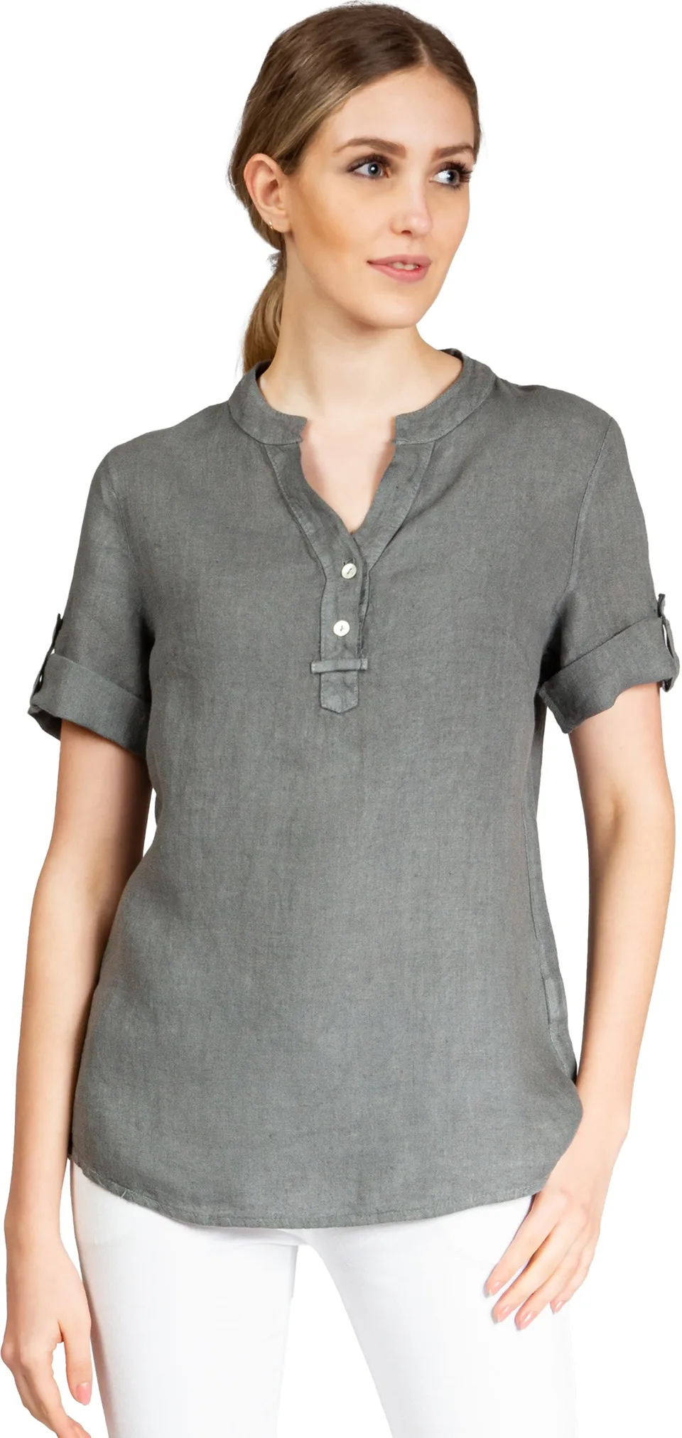 caspar-bluse-no-025-damen-leinen-shirtbluse-v-ausschnitt image 1