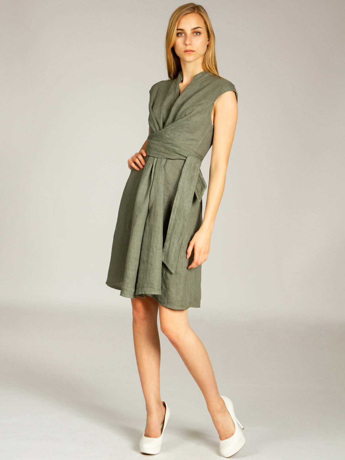 caspar-leinenkleid-no-016-damen-sommerkleid-knielang-mit-bindegurten image 2