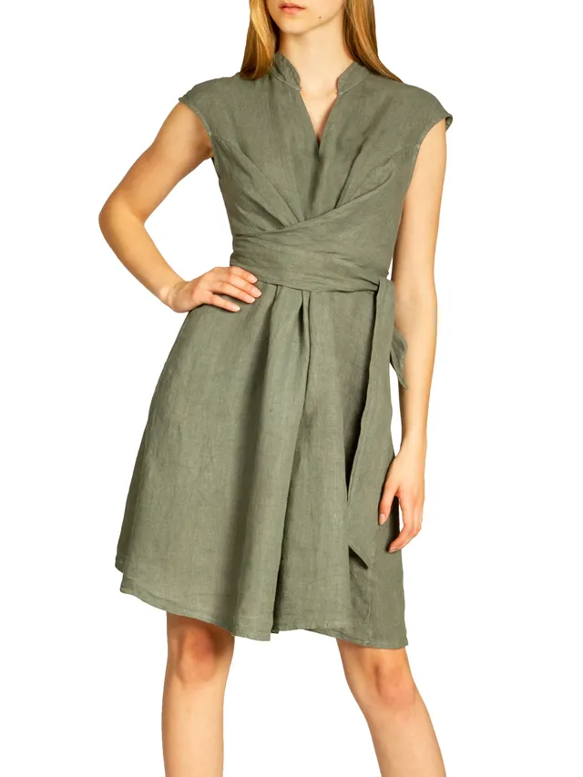 caspar-leinenkleid-no-016-damen-sommerkleid-knielang-mit-bindegurten image 1